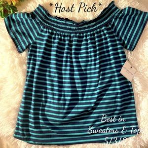 Liz Claiborne striped off the shoulder shirt